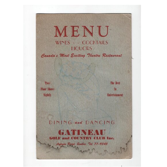 Vintage Menu Gatineau Golf And Country Club Quebec Canada Kitchen Decor - Picture 1 of 2
